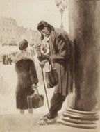 Старик. Из серии "Городские типы". Бум., акварель. 1960-е