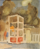 В телефонной будке. Бум., акварель. 55x46, 1980-е