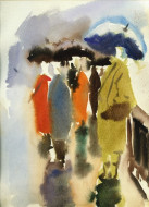 Зонтики. Бум., акварель. 23x31, 1970-е
