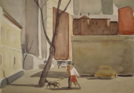 На прогулке. Бум., акварель. 29x38, 1970-е