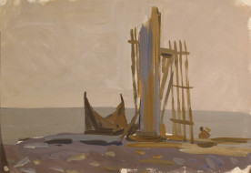 На берегу моря. Картон, темпера. 42x29, 1940-е