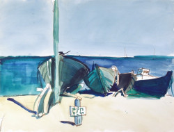 Лодки. Бум., акварель, сангина. 36х48, 1973