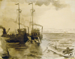 Севастопольская бухта. Бум., черная акварель. 1944