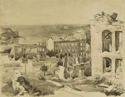 Севастополь после освобождения от немцев. Бум., черная акварель. 29x38, 1944