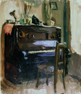 Старое пианино. Картон, масло. 27x32, 1940-е