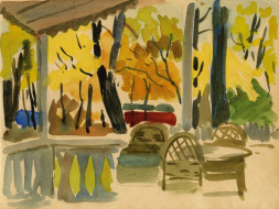 На веранде. Бум., акварель. 27x20, 1980-е