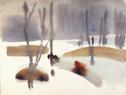Зимний мотив. Бум., акварель. 34x45, 1985