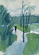 Под дождем. Бум. тон., акварель. 23x31, 1970-е