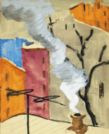 Крыши. Бум., акварель, темпера. 16x20, 1960-е