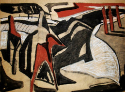 Дорога. Бум., акварель, сангина, мел. 46x68, 1970-е