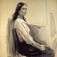 Женский портрет. Бум. тон., акварель.  1950-е