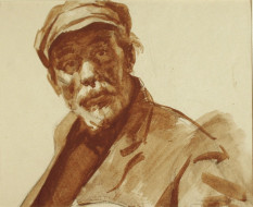Мужской портрет. Бум., гуашь.26x31, 1950-е