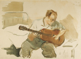 Гитарист. Бум., акварель. 36x50, 1960-е