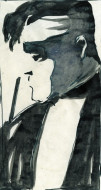 Музыкант. Бум., черная акварель. 10x18, 1980-е
