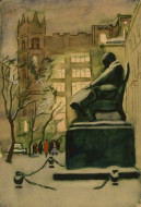 Памятник А.Н. Островскому. Бум., акварель, гуашь 47x51, 1960-е