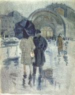 Осень у  Красных ворот. Бум., акварель. 39x55, 1950-е