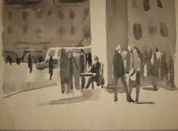 У метро «Кировская». Бум., акварель. 42x63, 1960-е