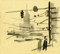 На площади Восстания. Бум. тон., черная акварель. 20x22, 1960-е