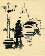 Переход на площади Восстания. Бум. тон., черная акварель. 20x22, 1960-е